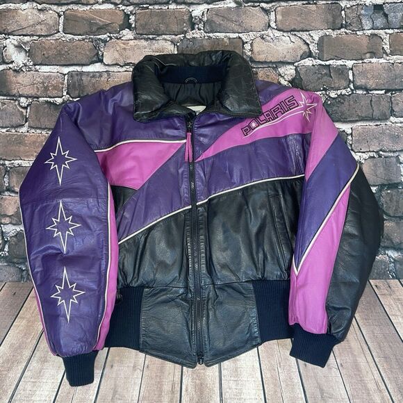 Vintage 80s/90s Polaris Women’s Leather Snowmobile Jacket RARE Size Large - Picture 1 of 16